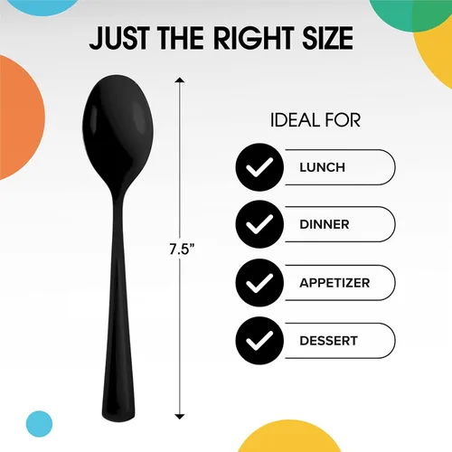 Miniatura 2 de Party Solids - Cucharas de plástico negro, 200 piezas, cucharas negras, utensilios desechables, juego de cubiertos de plástico resistente