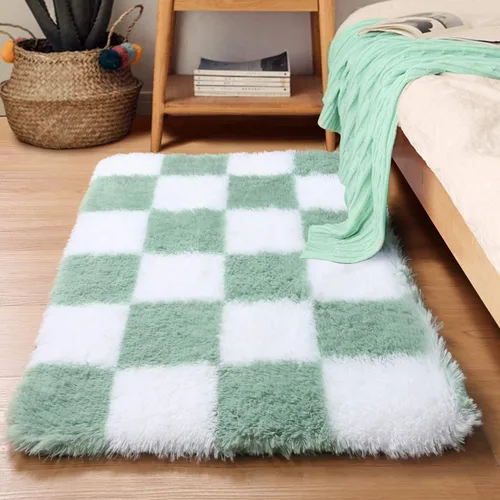 Miniatura 30 de KICMOR - Tapete a cuadros afelpado, peludo, mullido, color beige y blanco crema, pequeño, de 2 x 3 pies, para dormitorio, sala, junto a la cama