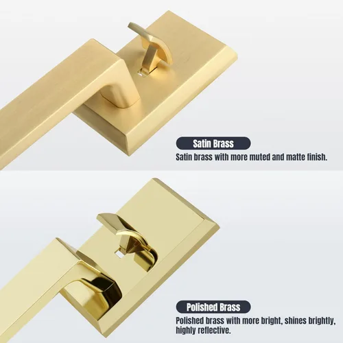 Miniatura 8 de Juego de manijas de puerta delantera de color dorado cepillado, juego de cerradura de puerta exterior con cerrojo de un solo cilindro, reversible
