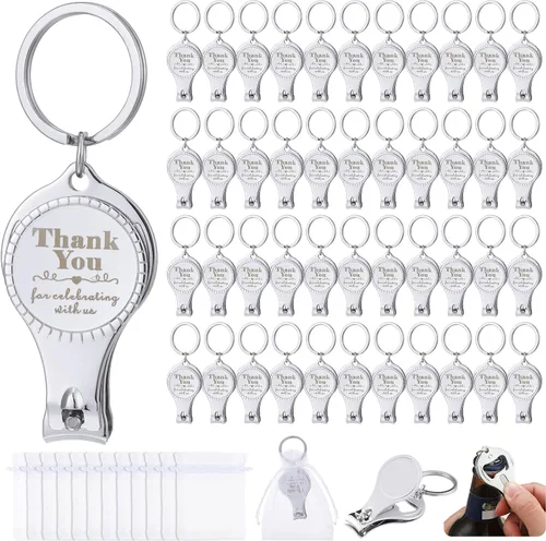 Miniatura 8 de Kanayu Llavero con clip de uñas, abrebotellas, regalo de boda a granel con cordón blanco, bolsa de organza para baby shower, regalo de fiesta