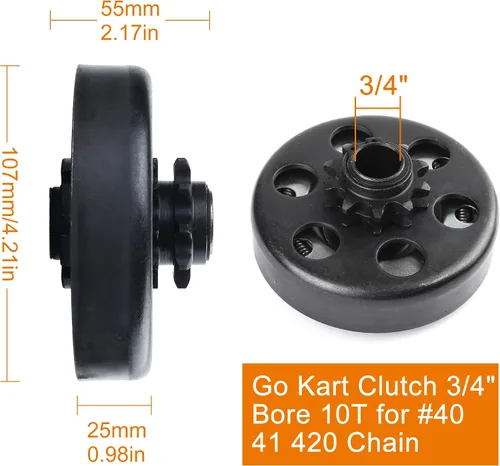 Miniatura 2 de LotFancy Go Kart Embrague 3/4 de diámetro 10T con cadena #40 41 420, embrague centrífugo apto para Go Kart Minibike MB165 y MB200, hasta 6.5HP, 1