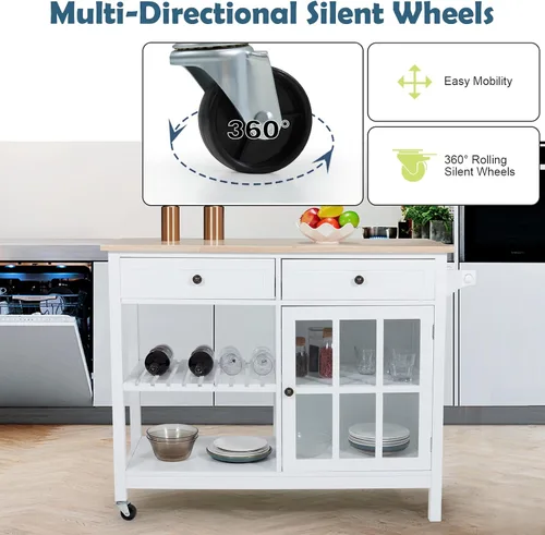 Miniatura 7 de AVAWING Carrito de isla de cocina rodante con almacenamiento, carrito de cocina de 42 pulgadas de ancho con 2 ruedas, carrito de café con cajones