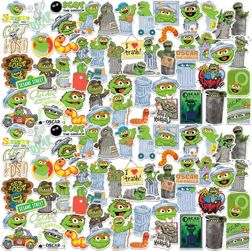 Miniatura 7 de Sesame Street Oscar The Grouch - Paquete de calcomanías de vinilo de 50 unidades – Calcomanías grandes impermeables troqueladas para laptop, botella
