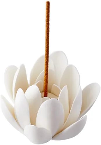GORGECRAFT Quemador de incienso de loto blanco de cerámica, cono, flor, incienso, soporte hecho a mano, pétalos de porcelana, base de bobina,