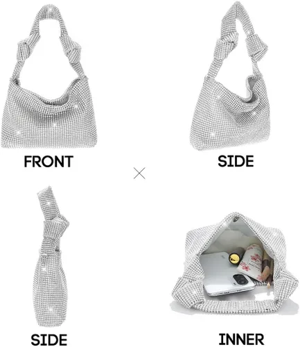 Miniatura 3 de Yokawe Monederos con diamantes de imitación para mujer, bolso de noche brillante mini hobo bolso de vacaciones fiesta club boda bolso