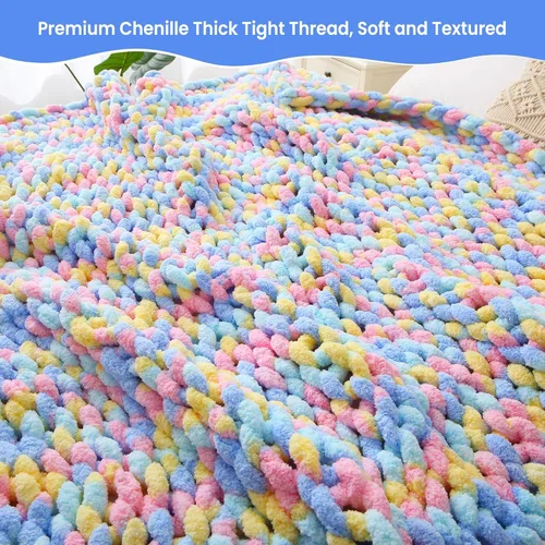 Miniatura 3 de Mooreeke Manta de Punto Grueso 50"x60" Suave Lavable Manta de Chenilla Acogedora 100% Hecha a Mano Crochet Mantas de Regalo con Hilo de Chenilla
