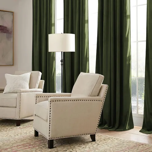 Miniatura 7 de RYB HOME Cortinas de terciopelo verde oliva de 90 pulgadas de largo, para oscurecer la habitación, tratamiento de ventana de lujo, cortinas