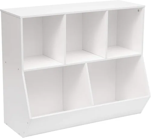 Miniatura 13 de HOOBRO Estantería para niños, estantería con cabecera, cubo de almacenamiento de juguetes, estantería para juguetes de niños, gabinete