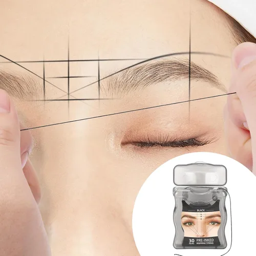 Miniatura 5 de ATOMUS Cadena de mapeo de cejas 2pcs pre-entintado 30m (98ft) Microblading String para marca de cejas Cuerda de medición negra para maquillaje