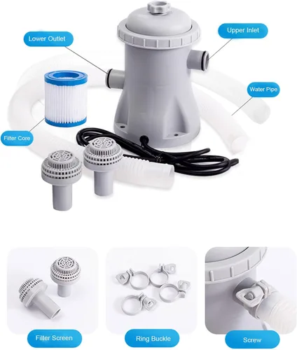 Miniatura 5 de Sistema eléctrico de bomba de filtro de piscina, bomba de filtro de agua reutilizable de bajo ruido con accesorios para bombas de piscina, cartucho