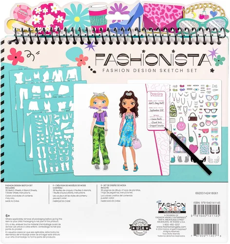 Miniatura 3 de Fashion Angels Cuaderno de bocetos de diseño de moda - Libro de bocetos para principiantes, bloc de bocetos con plantillas y calcomanías para niños