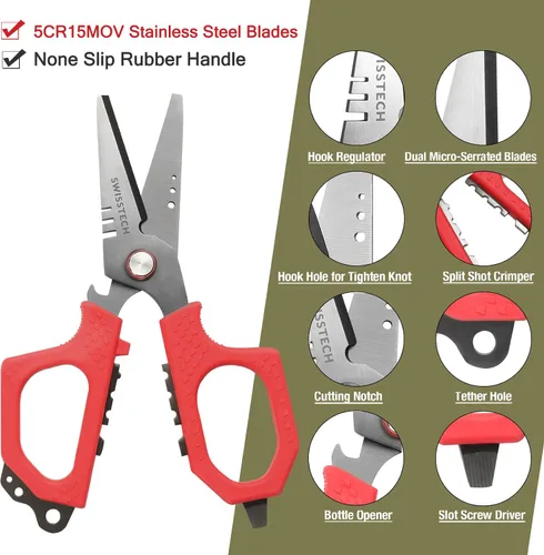 Miniatura 3 de Swiss+Tech Kit de herramientas de pesca, pinza de pescado con escala, alicates de pesca multifunción, tijeras de línea trenzada, equipo de pesca