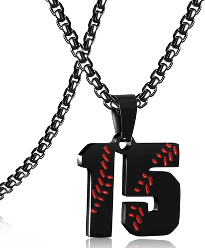 Miniatura 155 de SKQIR Colgante de número de jersey de béisbol para hombres y niños - Cadena de acero inoxidable para atletas - Negro
