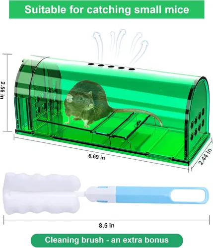 Miniatura 2 de Imagen del producto: Paquete de 2 trampas para ratones humanitarias, trampa reutilizable para ratones, trampa de ardilla para interior y exterior