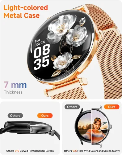 Miniatura 5 de Hwagol - Relojes inteligentes para mujer con Android iPhone compatible con iPhone [llamadas/cuerpo delgado de metal], pantalla AMOLED microesférica