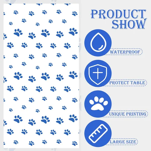 Miniatura 3 de Paquete de 2 manteles con estampado de patas de cachorro, 51 x 87 pulgadas, desechables, de plástico, para decoraciones de fiestas temáticas