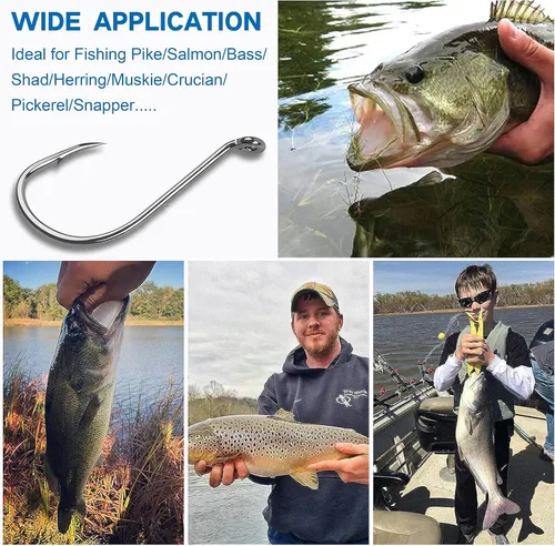 Miniatura 6 de 120 anzuelos de pesca de pulpo, 120 piezas de doble púas de acero de alto carbono, ganchos circulares compensados extra afilados, anzuelos de cebo
