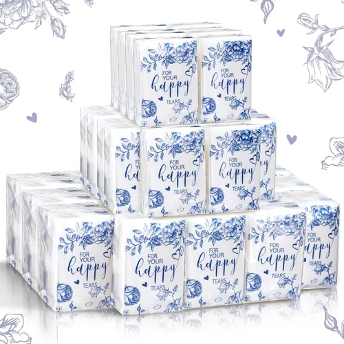 Spiareal 50 pañuelos azules con diseño de lágrimas felices para boda, 3 capas para tus lágrimas felices, pañuelos de boda para invitados, papel de