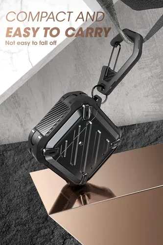Miniatura 4 de SUPCASE Unicorn Beetle Pro Series - Funda diseñada para Airpods 1 y 2, funda protectora resistente de cuerpo completo con mosquetón para Apple Negro