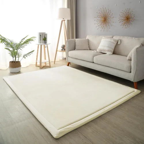 Loartee Alfombras de Terciopelo Coral para Gatear (4'11"x4'11", Beige) para Área de Juego de Niños Pequeños Alfombras Tapete de Yoga Almohadillas de