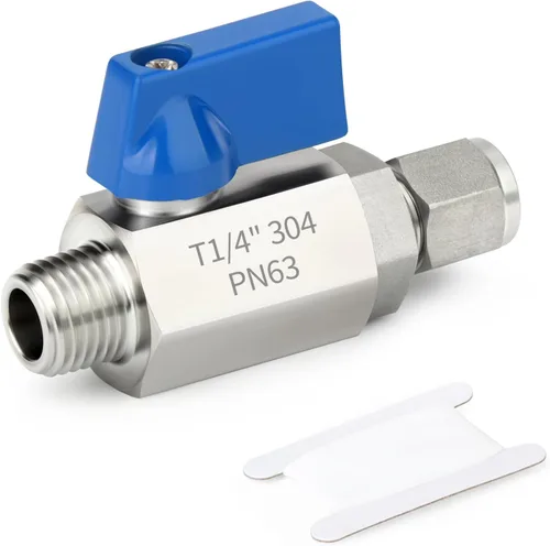 Miniatura 8 de TAISHER 1PCS 304 de compresión de acero inoxidable mini válvula de bola interruptor de apagado, tubo de 1/2 "OD x 1/2" NPT macho