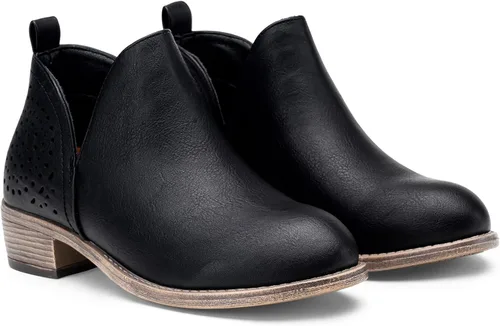 Miniatura 4 de VEPOSE botas al tobillo para mujer con tacón bajo y grueso, con perforaciones, botas de vaquero