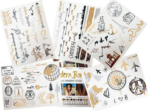 Miniatura 11 de 10 hojas de modernos tatuajes metálicos flash de oro/plata