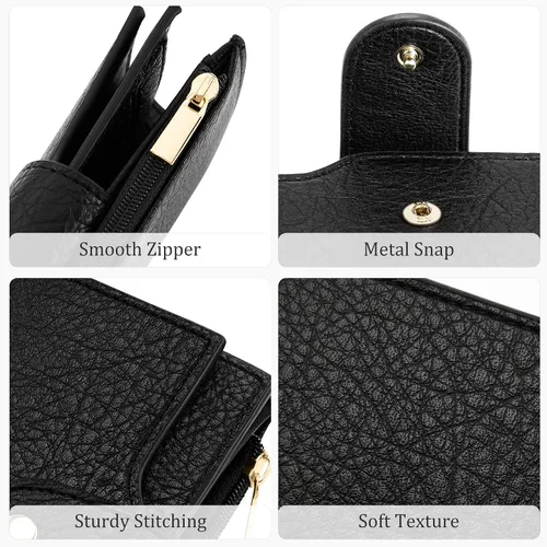 Miniatura 6 de Airkit Billetera pequeña plegable para mujer, con bloqueo RFID, tarjetero con cremallera, cartera de viaje con bolsillo para monedas, color negro