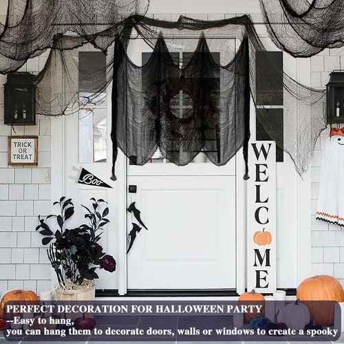 Miniatura 7 de ZeeDix Paquete de 6 paños espeluznantes negros de Halloween de 30 x 75 pulgadas, decoración de Halloween, tela de gasa espeluznante negra