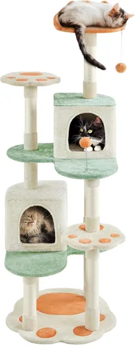 Miniatura 10 de Yaheetech Torre de árbol para gatos de 57.5 pulgadas, centro de actividades multifuncional con plataforma en forma de pata de gato, postes