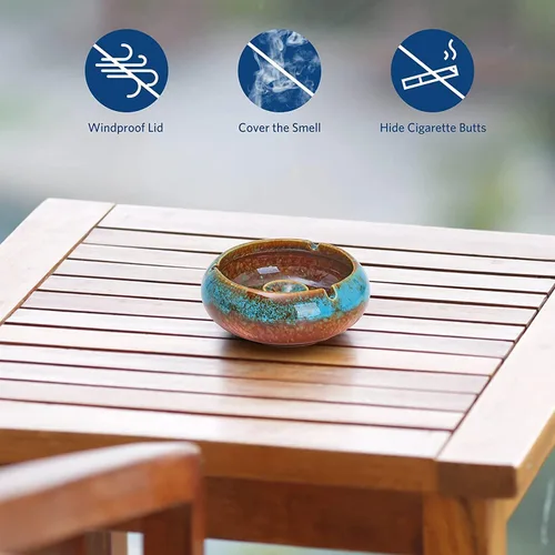 Miniatura 5 de RONXS Cenicero, cenicero para exteriores para patio con tapa, ceniceros resistentes al viento para cigarrillos, cenicero de cerámica hecho a mano