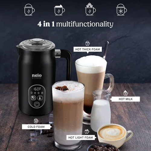 Miniatura 2 de NELO Espumador de leche eléctrico, espumador de leche digital 4 en 1 y vaporizador con control de temperatura en tiempo real, espumador automático