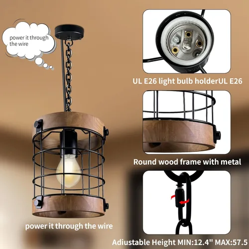 Miniatura 4 de Lámparas colgantes estilo granja, lámpara colgante rústica para cocina, lámparas estilo granja para sobre el fregadero y la entrada, E26, tubo