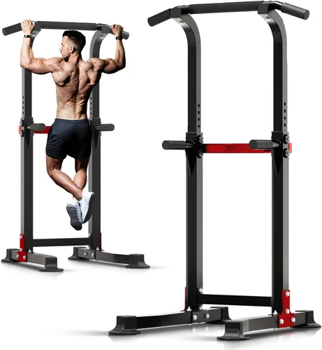 Miniatura 9 de ZENOVA Pull Up Bar Dip Bar Squat Rack Workout Dip Station Height Adjustable Free Standing Chin Up Bar Negro