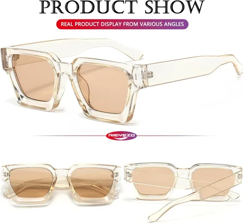 Miniatura 75 de AIEYEZO Gafas de sol cuadradas para mujeres y hombres, gafas de sol cuadradas con montura gruesa, estilo de diseñador simple