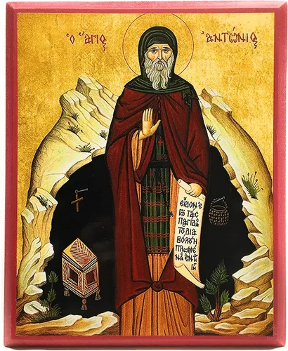 Miniatura 6 de Icono cristiano ortodoxo griego de madera San Antonio el Grande (4.5" x 6.5")