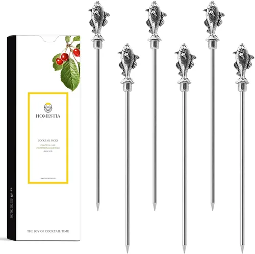 Miniatura 25 de Homestia Púas de cóctel doradas, 16 púas de Martini torcidas de acero inoxidable de 4.3 pulgadas, brochetas de metal reutilizables para cócteles