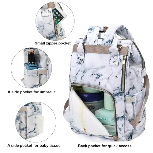 Miniatura 3 de Mochila de Pañales para Bebés Niñas, Mamá Bolsas Grandes Impermeables para Pañales para Mujeres (Mármol)