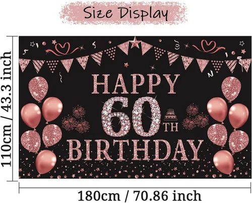 Miniatura 2 de Trgowaul Decoraciones de cumpleaños número 60 para mujer, pancarta de fondo de cumpleaños de oro rosa, 5.9 x 3.6 pies, suministros de fotografía