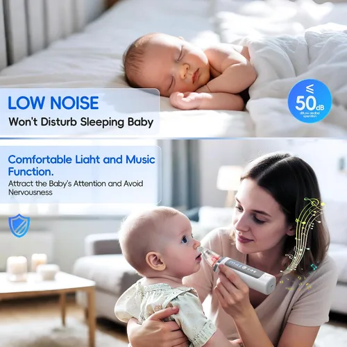 Miniatura 2 de Aspirador Nasal para Bebé, Succionador Nasal Eléctrico para Bebé y Niños Pequeños, Alivio de Congestión con 3 Niveles de Succión, Luz Relajante