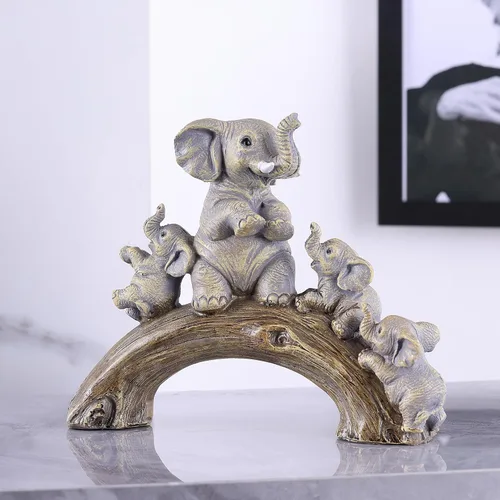 Miniatura 2 de suruim Lindas estatuas de elefante, elefante de buena suerte y sus tres hijos jugando en un puente de troncos para sala de estar, dormitorio