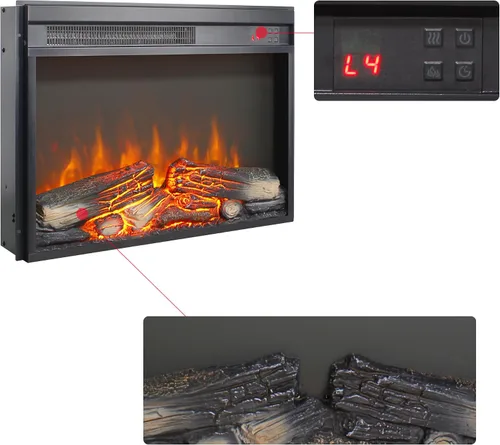 Miniatura 7 de Inserto para chimenea eléctrica de 23 pulgadas, calentador empotrado ultrafino con tronco y llama realistas, brillo de 4 llamas ajustable, control