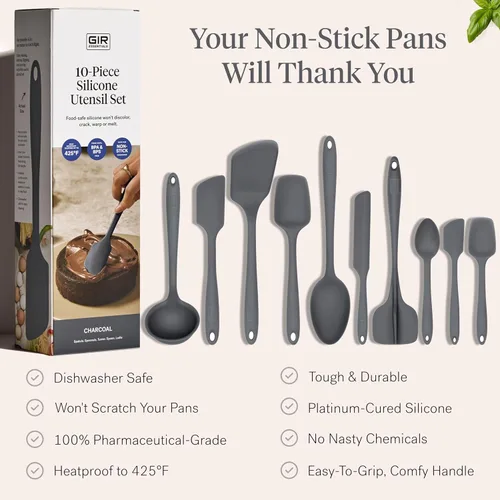 Miniatura 4 de GIR: Get It Right Juego de 10 piezas de utensilios de cocina esenciales de silicona - Cucharón, Espátula, Volteador, Cuchara y Cuchara de borde