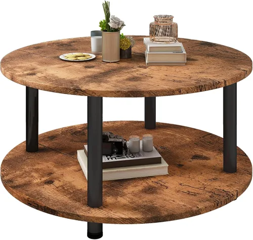 Miniatura 8 de Mesa auxiliar redonda de 23.6 pulgadas, mesa auxiliar circular pequeña de 2 niveles con almacenamiento, mesa central moderna con marco de metal