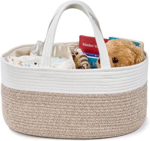 Miniatura 11 de Organizador de pañales, cesta de regalo vacía para artículos esenciales para recién nacidos, cesta de almacenamiento de bebé, elegante bolsa