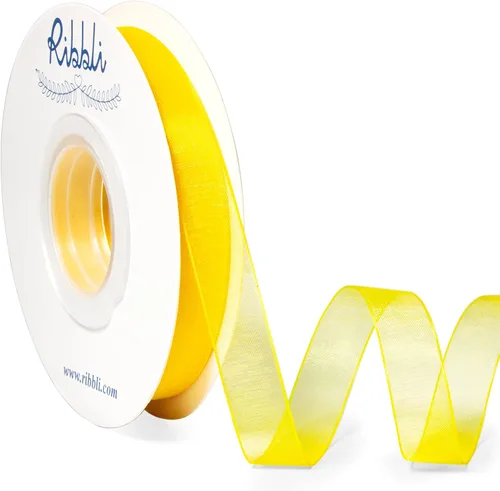 Miniatura 28 de Ribbli - Cinta de organza color oro pálido, 1/2 pulgadas x 50 yardas continuas, cinta transparente dorada para envolver regalos, envolver galletas