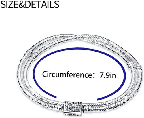Miniatura 3 de LONGLUCK Pulsera auténtica que se adapta a la mayoría de los dijes, cadena de serpiente de plata de ley 925 y oro rosa, con cierre redondo