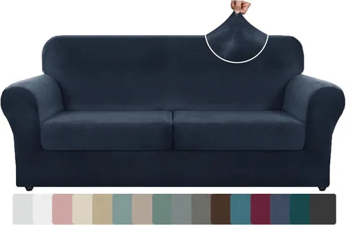 ZNSAYOTX Funda de terciopelo de 3 piezas para sofá de 3 piezas con 2 fundas de cojín de asiento extra grandes, funda elástica para sofá de 2 plazas,