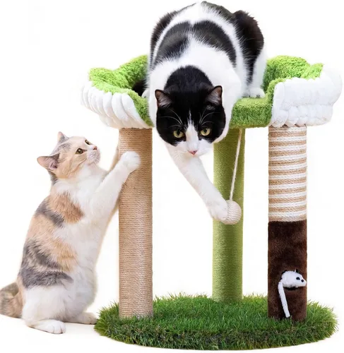 Miniatura 10 de WOOCHPET Torre de árbol para gatos con 3 postes rascadores de 17 pulgadas de alto, postes rascadores de sisal para gatos con divertidos juguetes