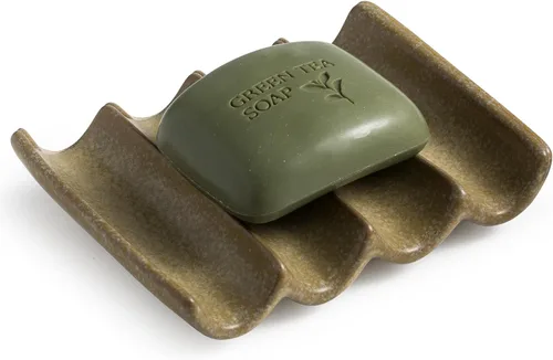 Miniatura 10 de Jabonera de cerámica drenante, diseño estriado, soporte para jabón de barra para ducha y baño, elevación de esponja ahorradora de jabón, color verde